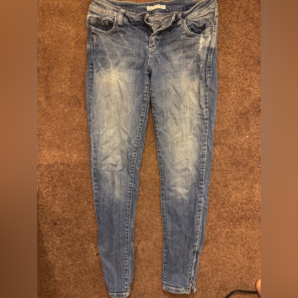 2.1 Denim Blue Skinny Jeans with Distressed Details